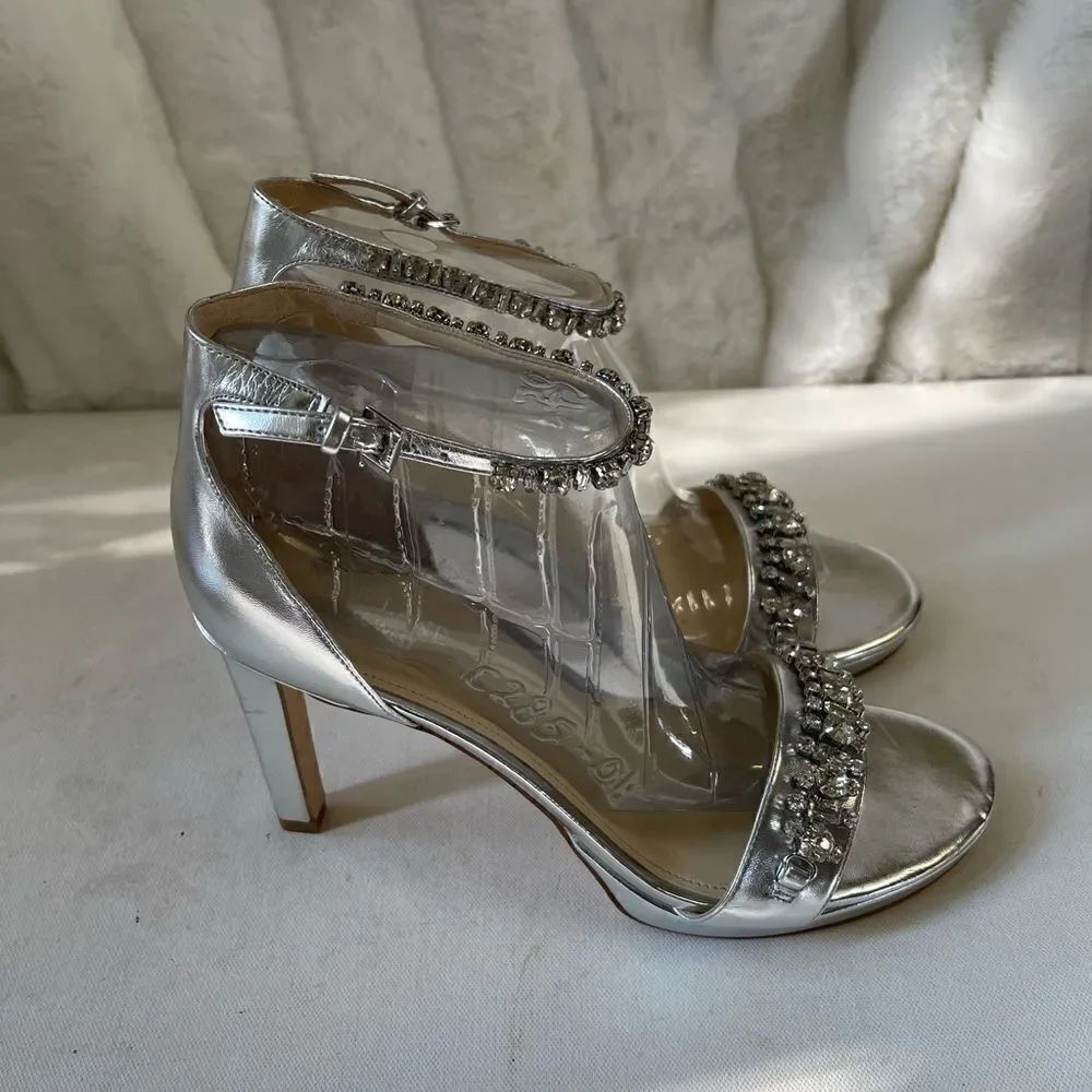 Nine West Engaged silver ankle strap platform sandals  with Rhinestones …